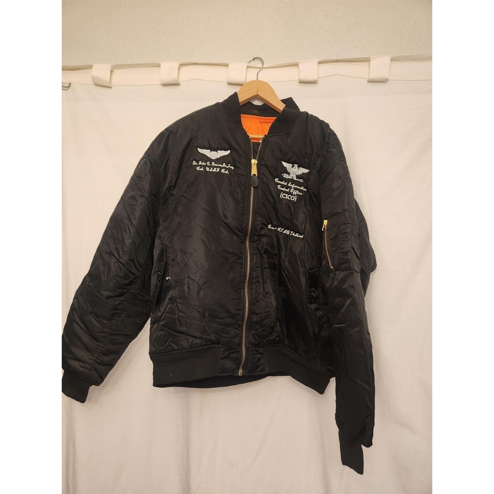 Vintage US Air Force Jacket Mens 2XL Black Bomber Vietnam Vet‎ Nylon Embroidered